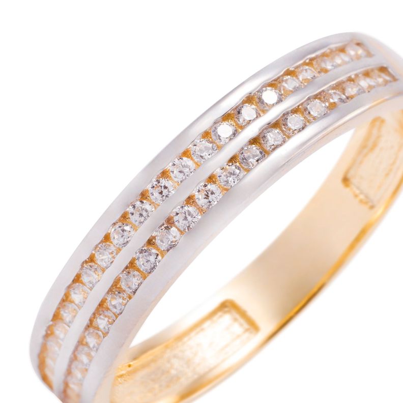 Anillo Compromiso de Oro 18Kt Medio Cintillo Riel Bicolor Circonita-1