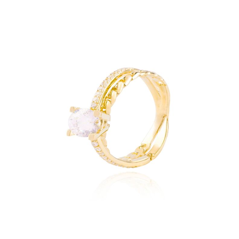 Anillo Compromiso de Oro 18Kt Circón Solitario 6mm trenza y riel-0