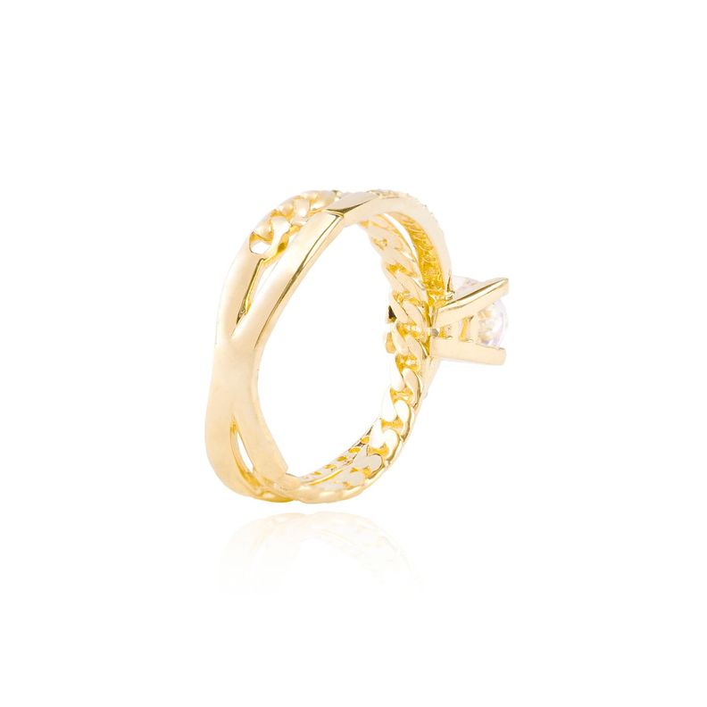 Anillo Compromiso de Oro 18Kt Circón Solitario 6mm trenza y riel-1