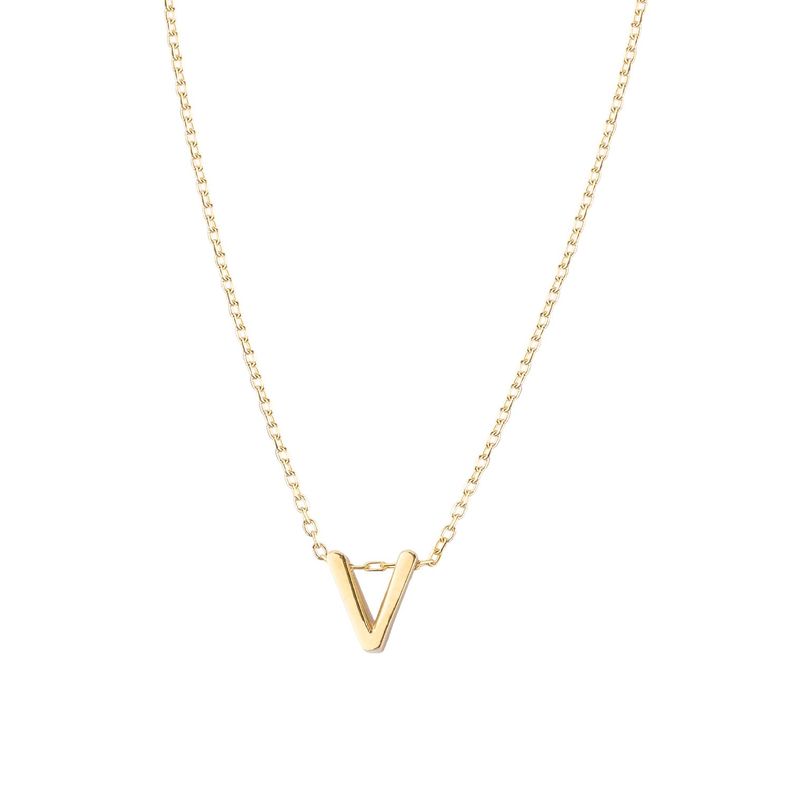 Collar de Plata Esterlina 925 Letra V Revestido en Oro 18kt-0