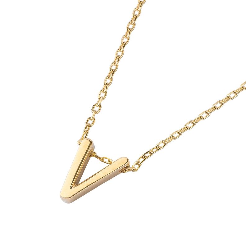 Collar de Plata Esterlina 925 Letra V Revestido en Oro 18kt-1