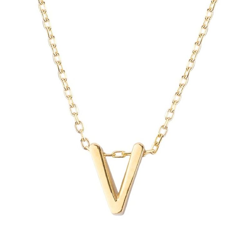 Collar de Plata Esterlina 925 Letra V Revestido en Oro 18kt-2