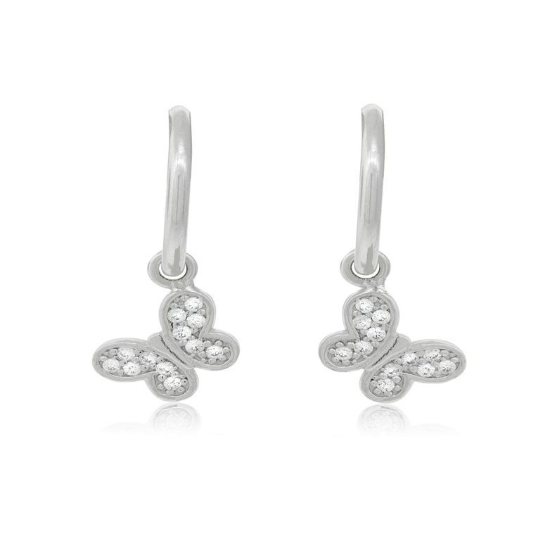 Aros de Plata Esterlina 925 Argollas Circonita Mariposa-0