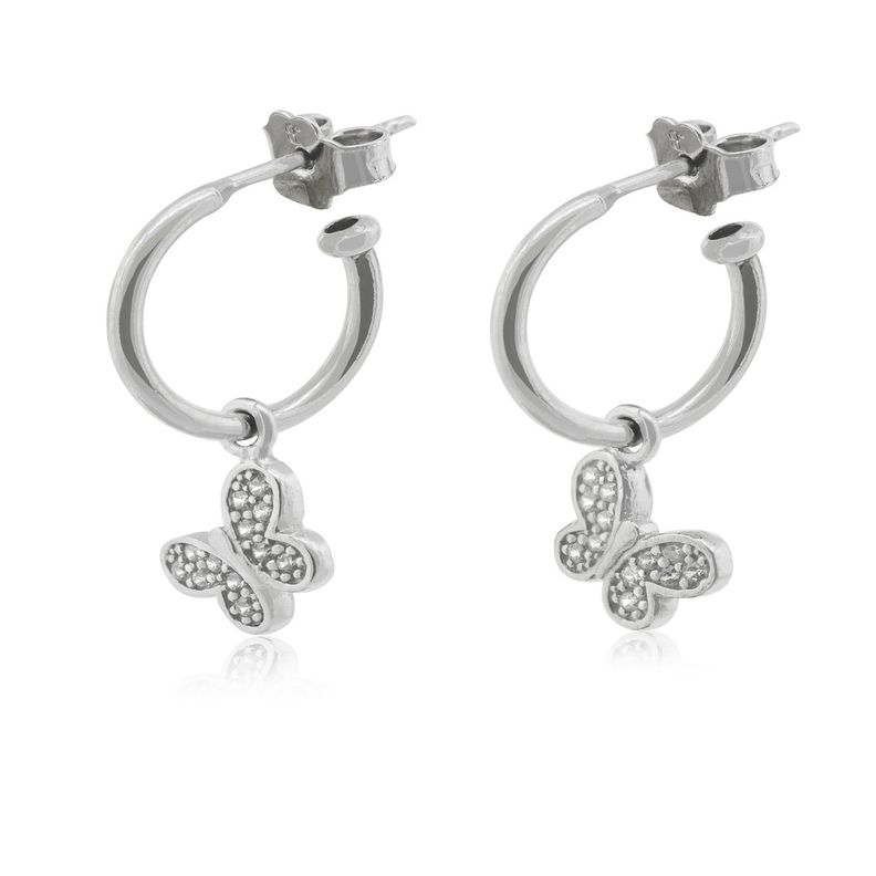 Aros de Plata Esterlina 925 Argollas Circonita Mariposa-2