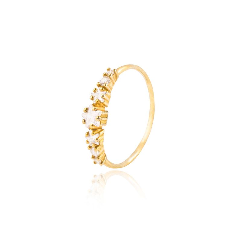 Anillo de Plata Esterlina 925 Estrellas Circon Revestido en Oro 18kt-0