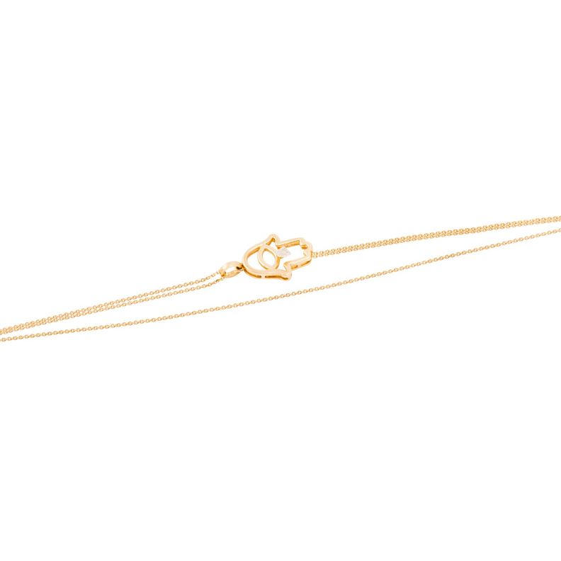 Collar de Oro Amarillo 18kt Mano de Fátima con Diamante 12Pts-0