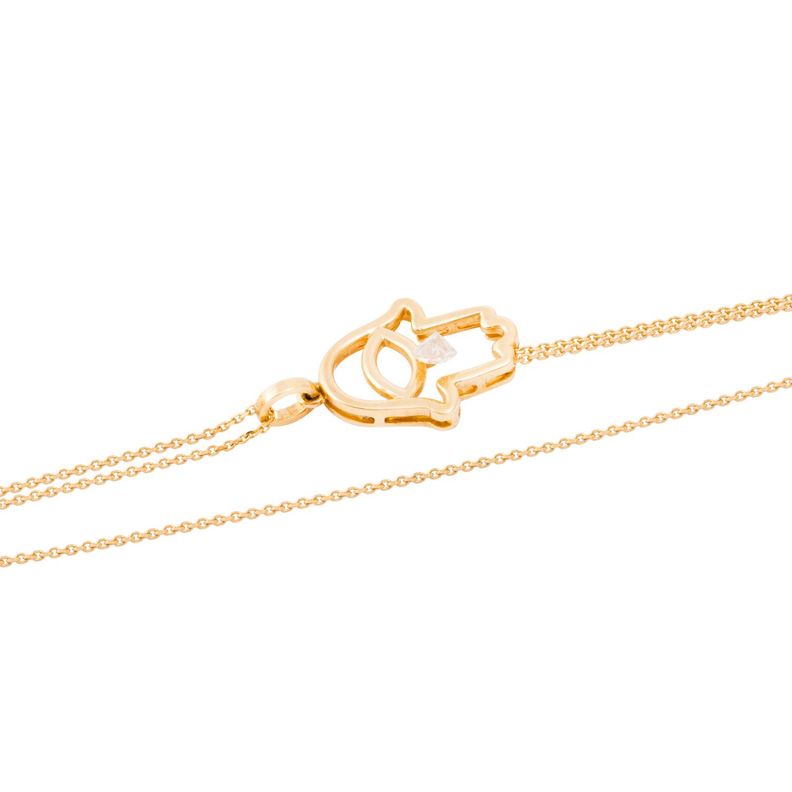Collar de Oro Amarillo 18kt Mano de Fátima con Diamante 12Pts-1