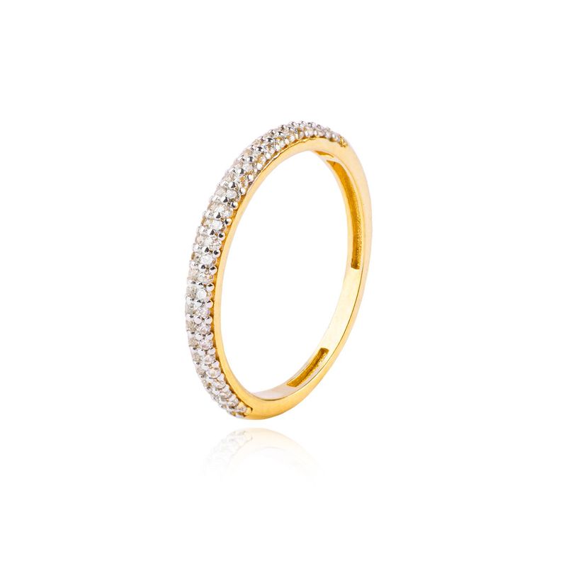Anillo Compromiso de Oro 18Kt Medio Cintillo 2 Filas Circón-0