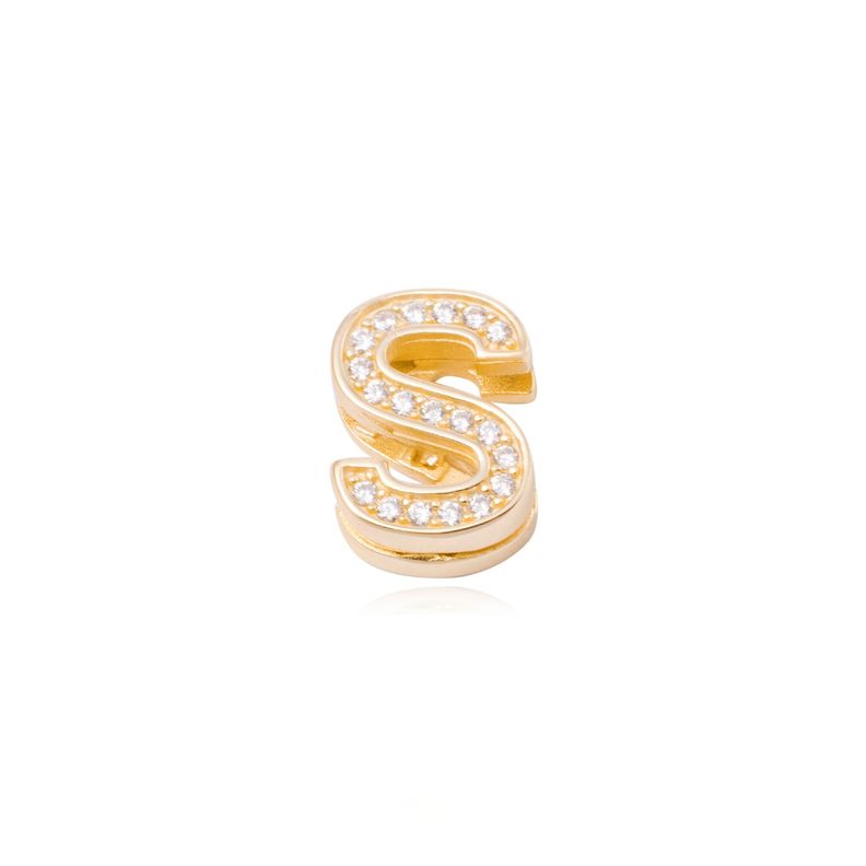 Dije de Plata broche Letra S con Circonita Revestido en Oro 18kt-0
