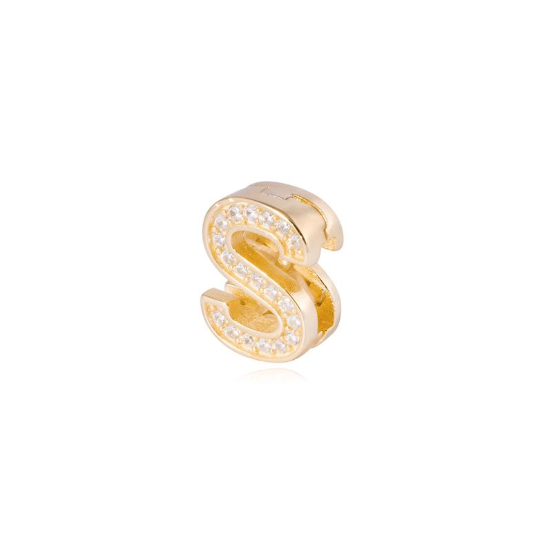 Dije de Plata broche Letra S con Circonita Revestido en Oro 18kt-1