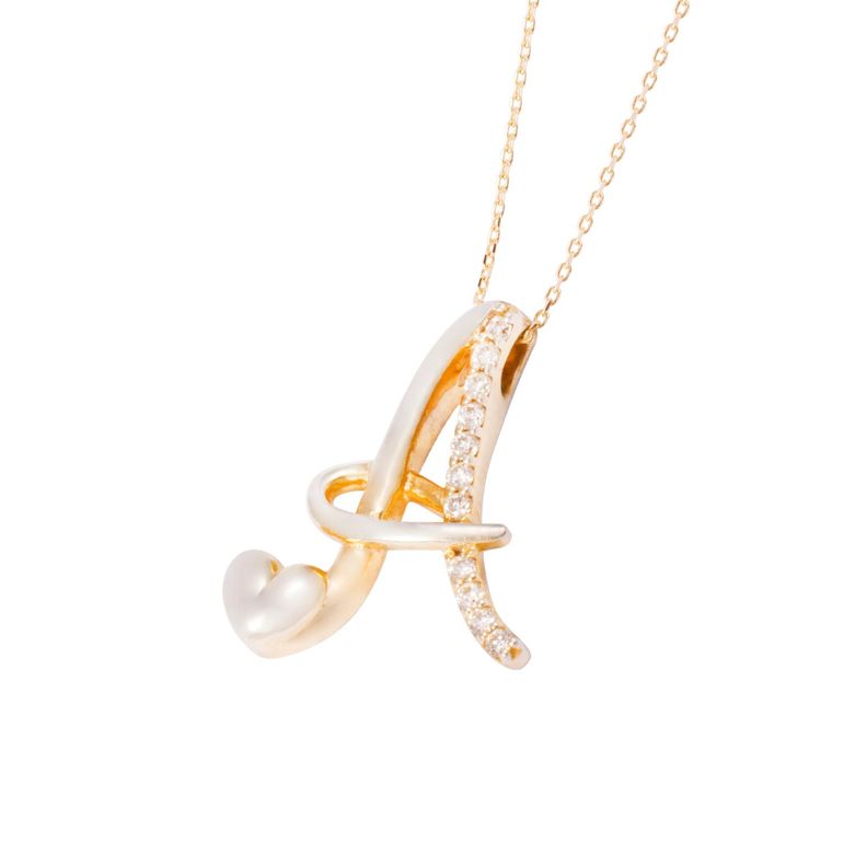 Collar Oro Blanco 18kt Letra A Diamante 7 Pts-1