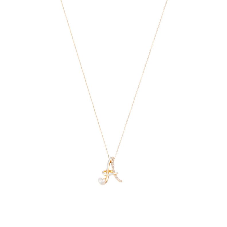Collar Oro Blanco 18kt Letra A Diamante 7 Pts-2