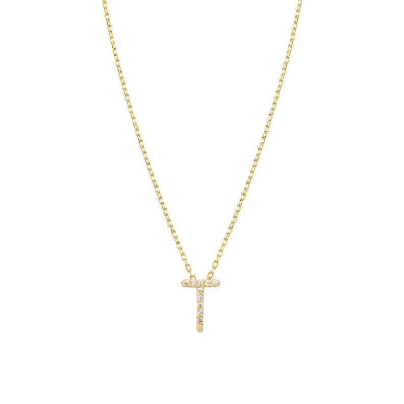 Collar de Plata Esterlina 925 Letra T Revestido en Oro 18kt-0