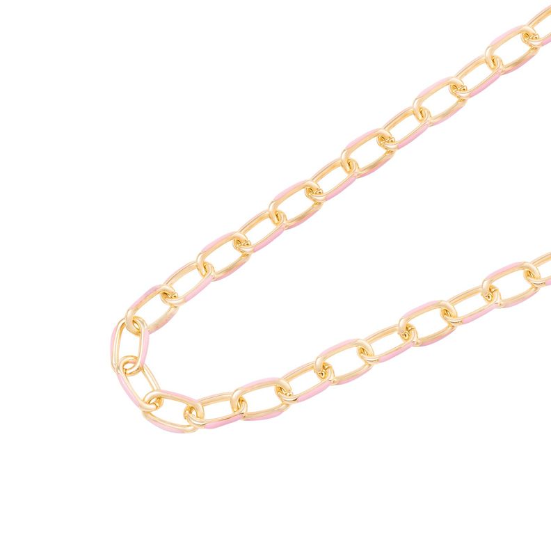 Collar de Plata Esterlina 925 Eslabones rosados Bañado en Oro 14kt-1