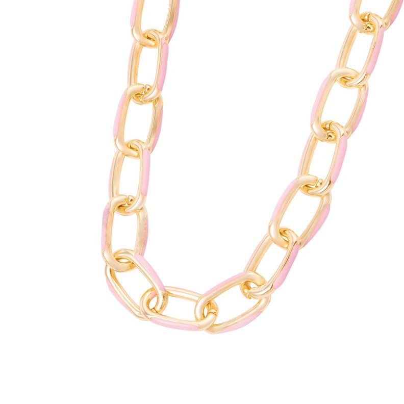 Collar de Plata Esterlina 925 Eslabones rosados Bañado en Oro 14kt-2