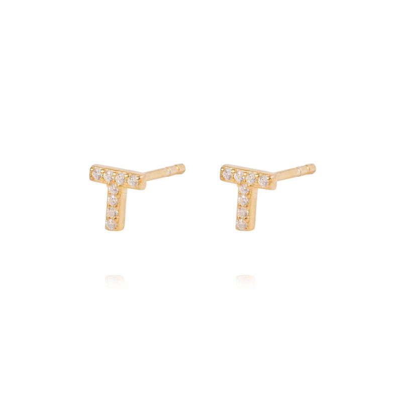 Aros de Plata Esterlina 925 Letra T Bañado en Oro 14kt-1
