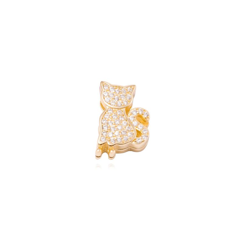 Dije de Plata broche Gato con Circonita Revestido en Oro 18kt-0