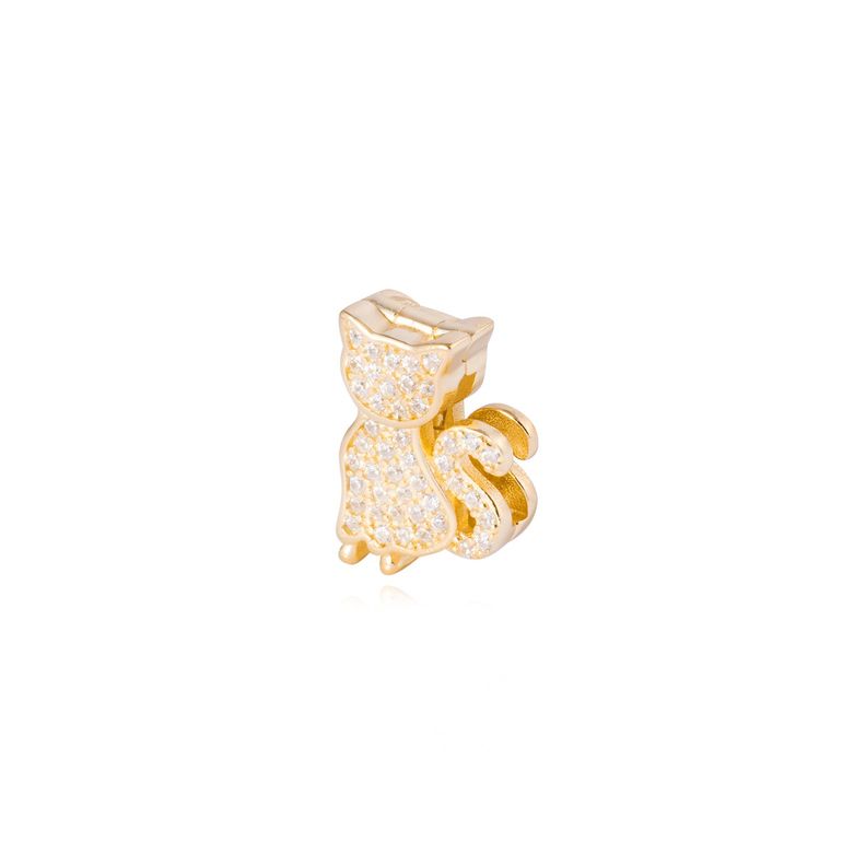 Dije de Plata broche Gato con Circonita Revestido en Oro 18kt-1