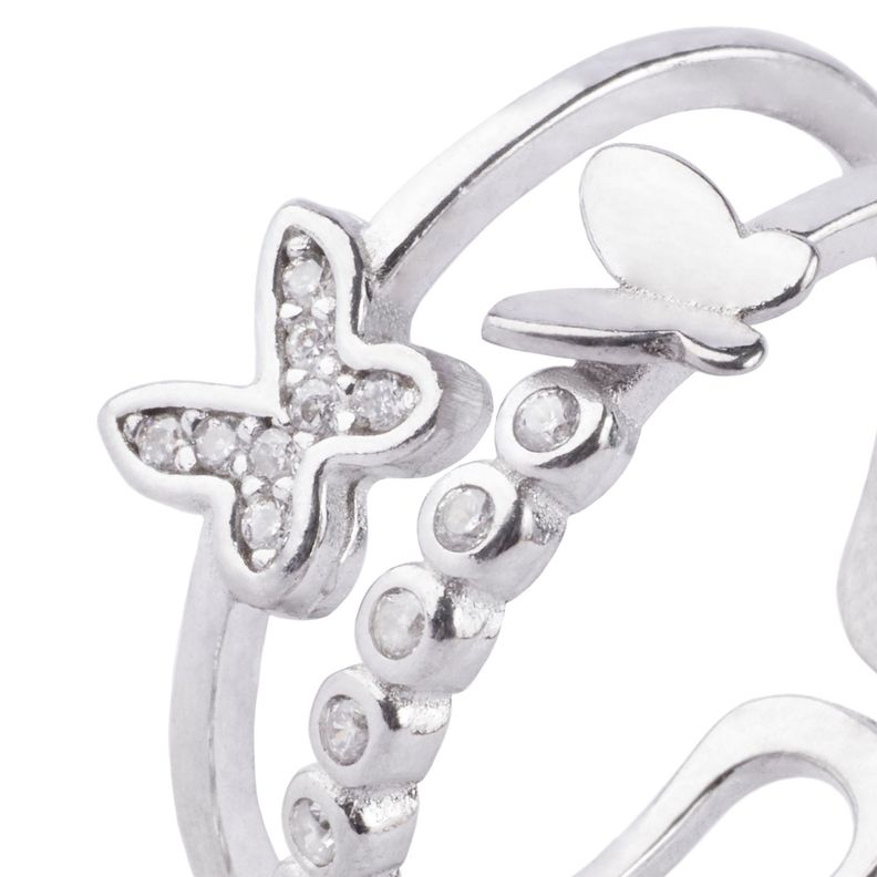 Anillo de Plata Esterlina 925 Doble Mariposa Circon-1