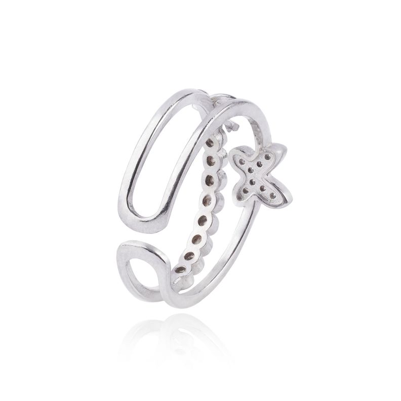 Anillo de Plata Esterlina 925 Doble Mariposa Circon-2