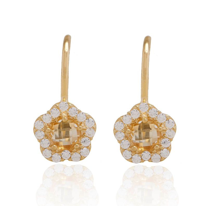 Aros de Oro 18kt Flor Citrino Circón-0