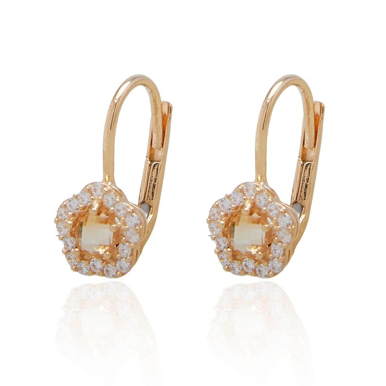 Aros de Oro 18kt Flor Citrino Circón-1