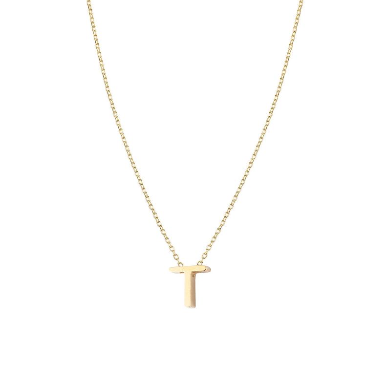 Collar de Plata Esterlina 925 Letra T Lisa Revestido en Oro 18kt-0