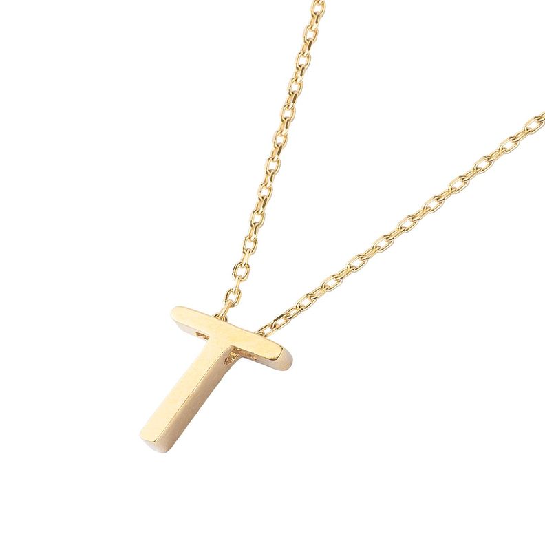 Collar de Plata Esterlina 925 Letra T Lisa Revestido en Oro 18kt-1