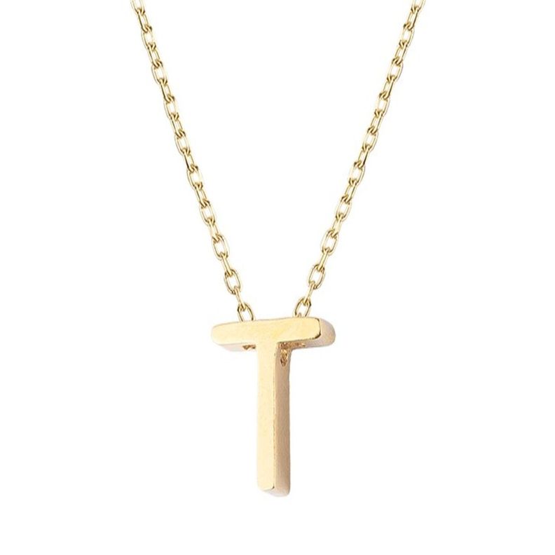 Collar de Plata Esterlina 925 Letra T Lisa Revestido en Oro 18kt-2