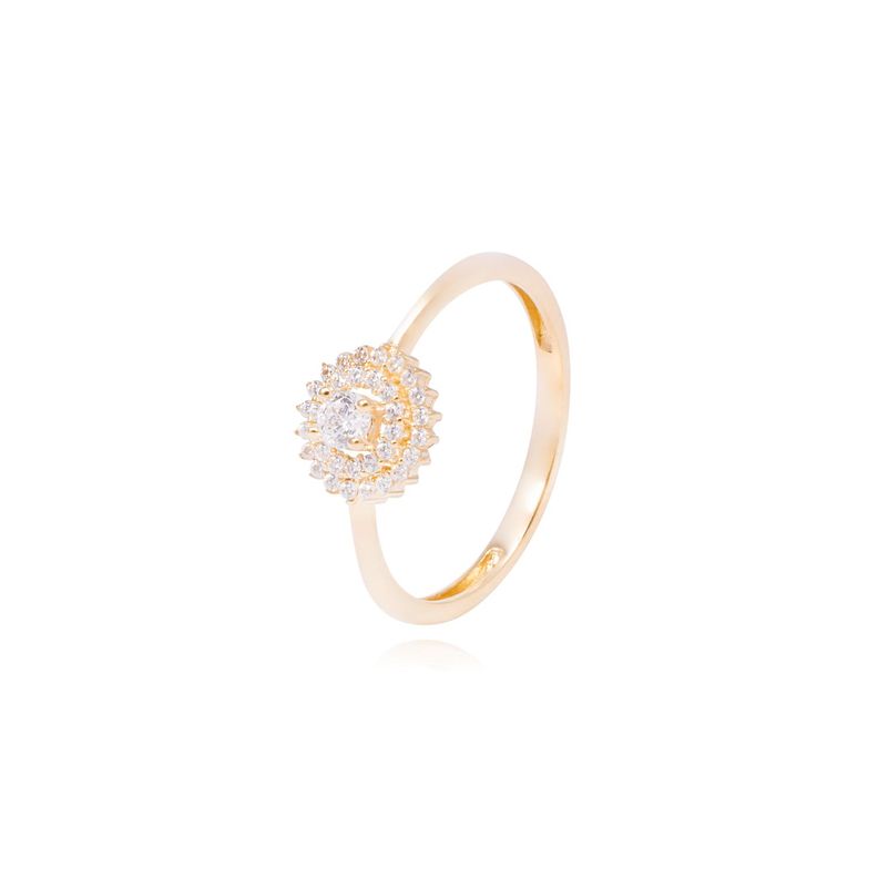 Anillo Oro Amarillo 18kt Circonita Flor con Bases Intercaladas-0