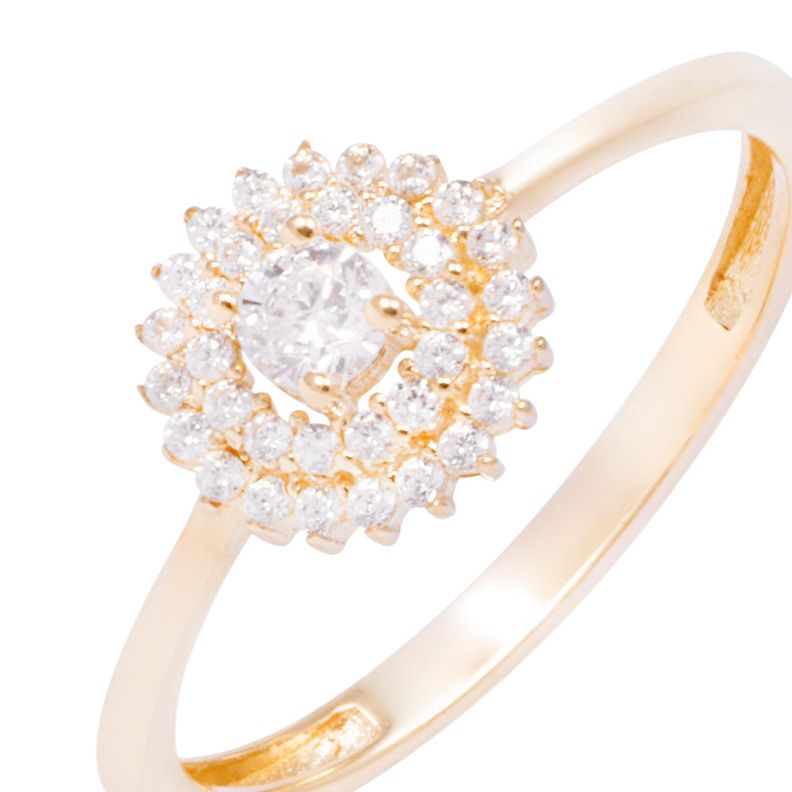 Anillo Oro Amarillo 18kt Circonita Flor con Bases Intercaladas-1