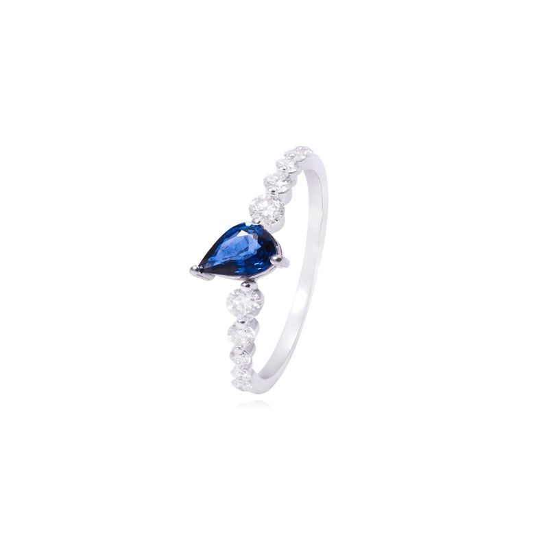 Anillo Compromiso de Oro de 18kt Zafiro 31 puntos de diamante-0