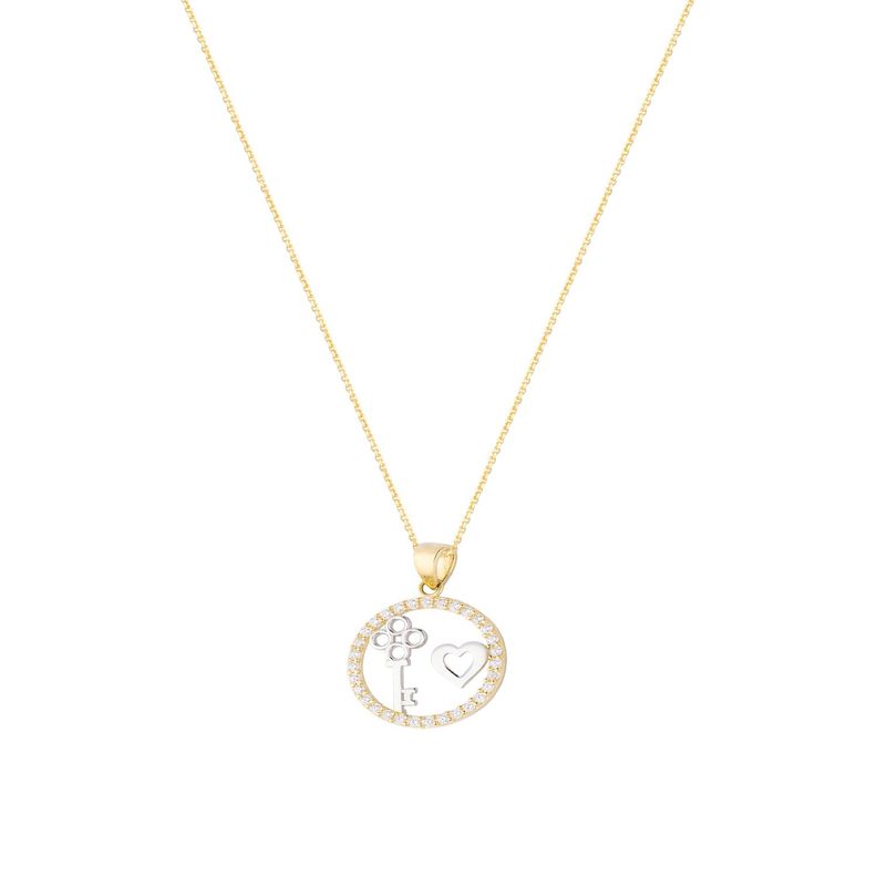Collar de Oro Amarillo 18kt Corazón y Llave Circonitas-0