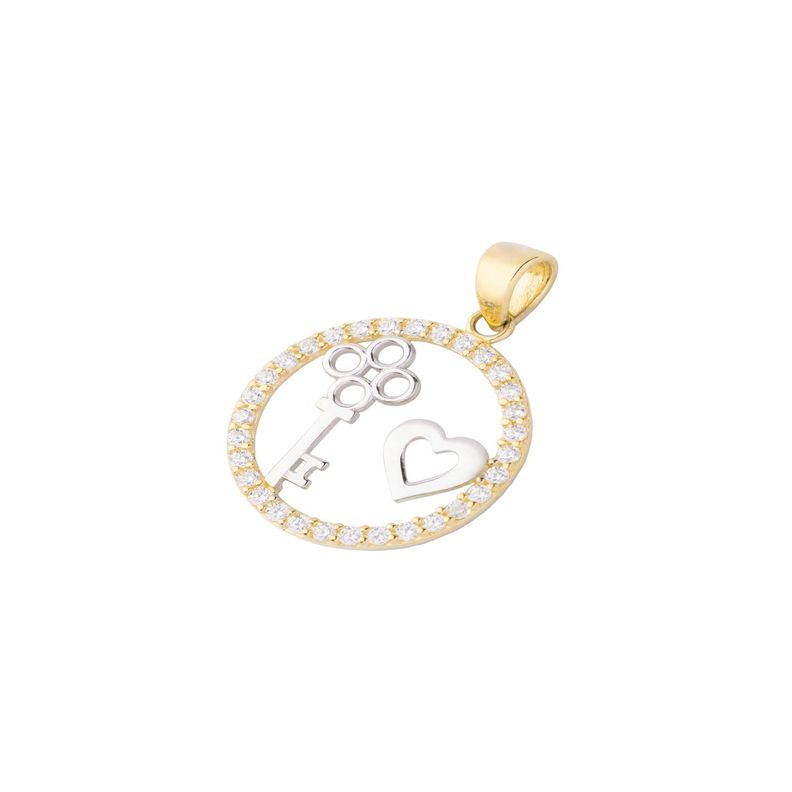 Collar de Oro Amarillo 18kt Corazón y Llave Circonitas-1