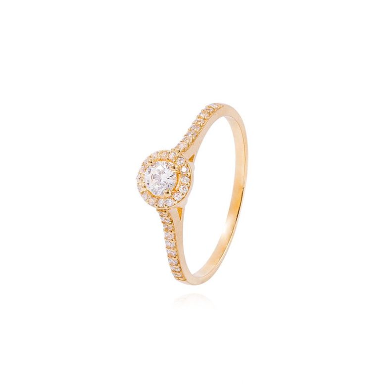 Anillo Compromiso de Oro 18Kt Circón Circulo Solitario-0