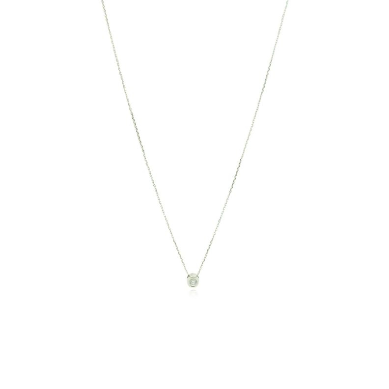Collar de Oro Blanco 18kt Punto de Luz Diamante 6pts Corte Brillante-0