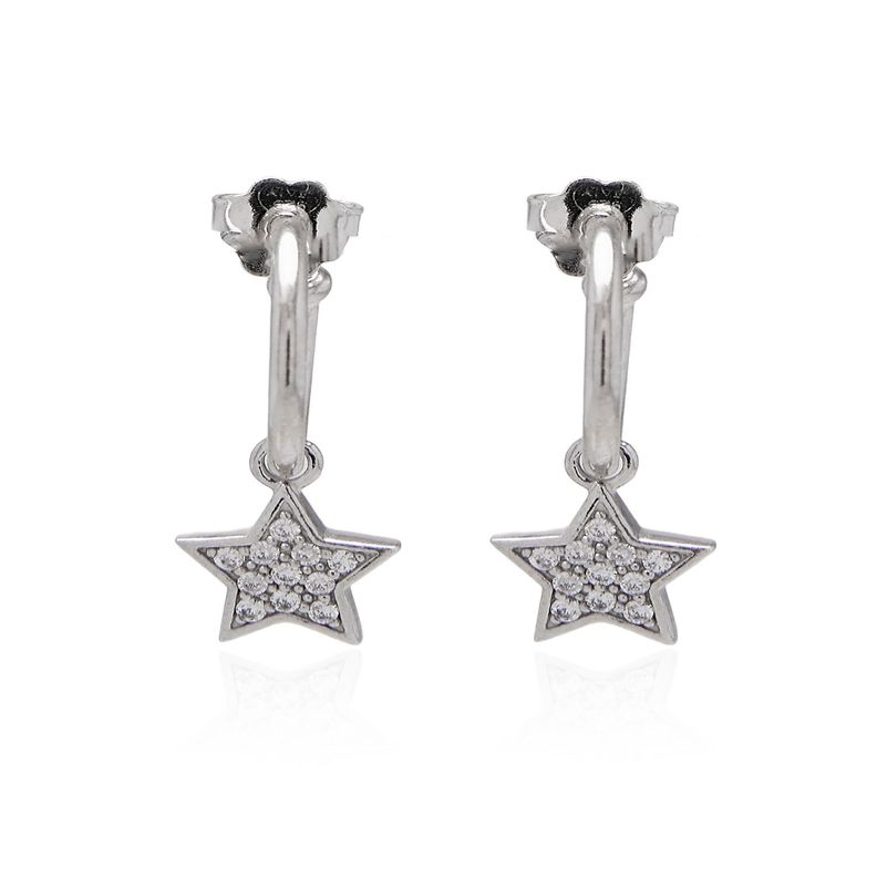 Aros de Plata Esterlina 925 Argollas Circonita Estrella-0