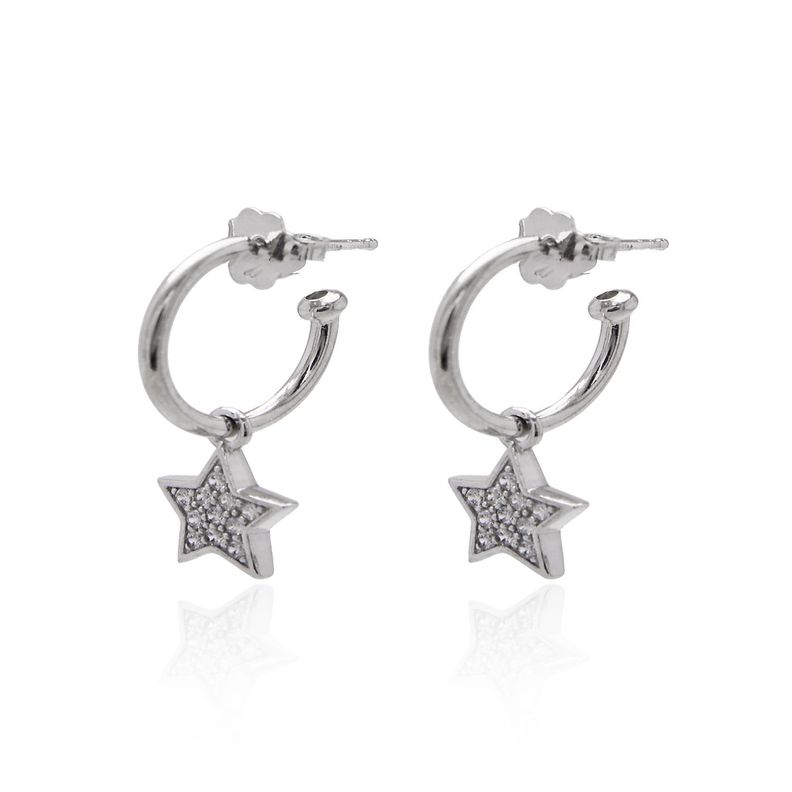 Aros de Plata Esterlina 925 Argollas Circonita Estrella-1