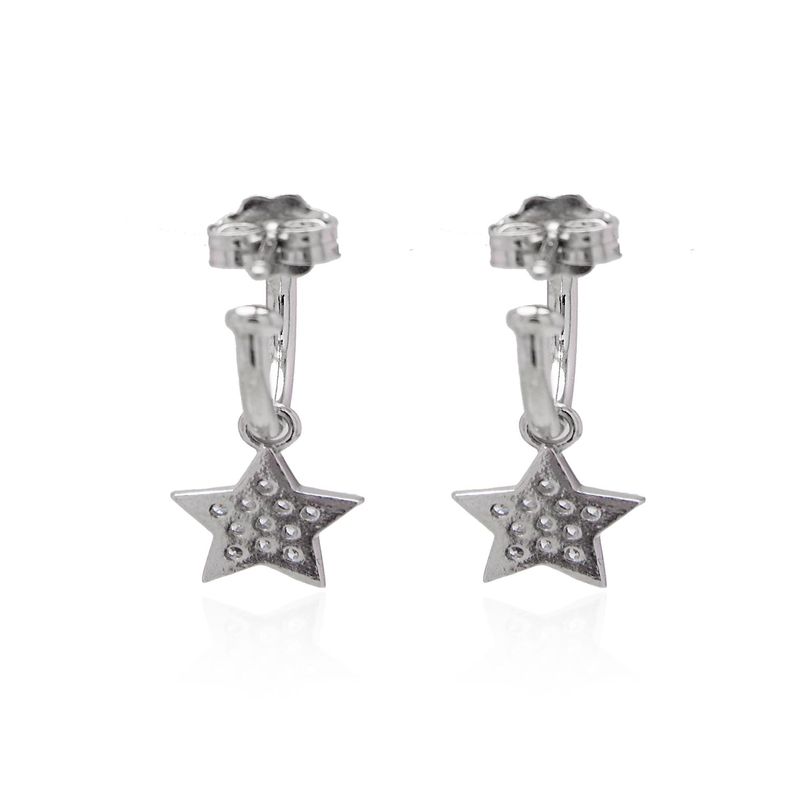 Aros de Plata Esterlina 925 Argollas Circonita Estrella-2