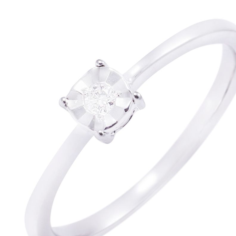 Anillo Compromiso de Oro de 18kt Solitario 3 puntos de diamante-1