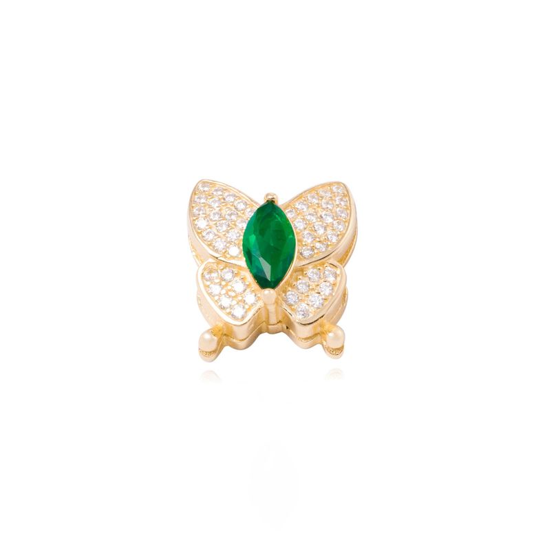 Dije de Plata broche Mariposa verde Circonita Revestido en Oro 18kt-0