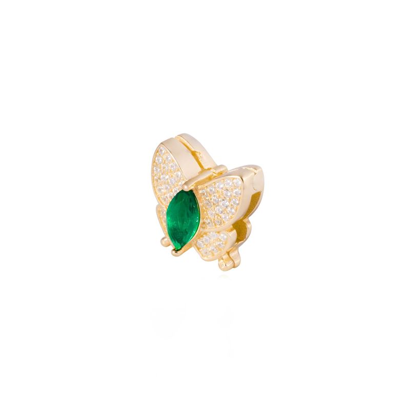 Dije de Plata broche Mariposa verde Circonita Revestido en Oro 18kt-1