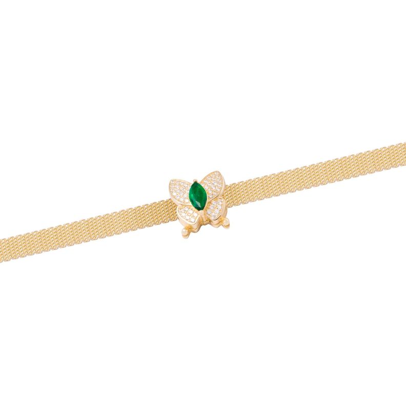 Dije de Plata broche Mariposa verde Circonita Revestido en Oro 18kt-2