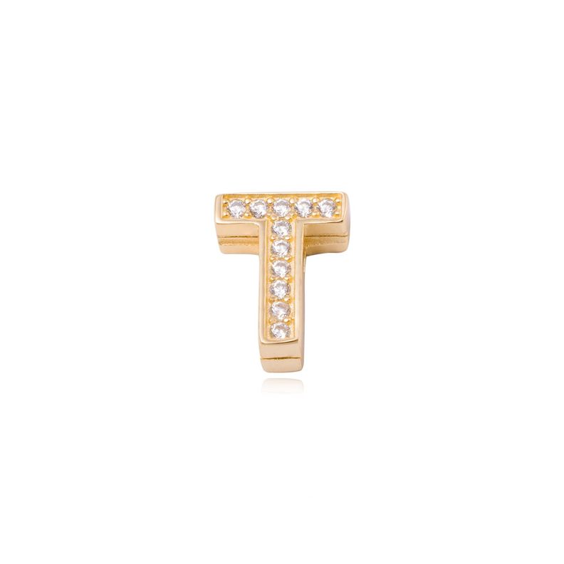 Dije de Plata broche Letra T con Circonita Revestido en Oro 18kt-0
