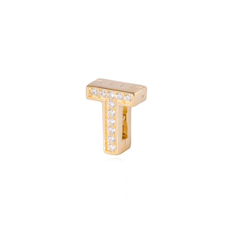 Dije de Plata broche Letra T con Circonita Revestido en Oro 18kt-1