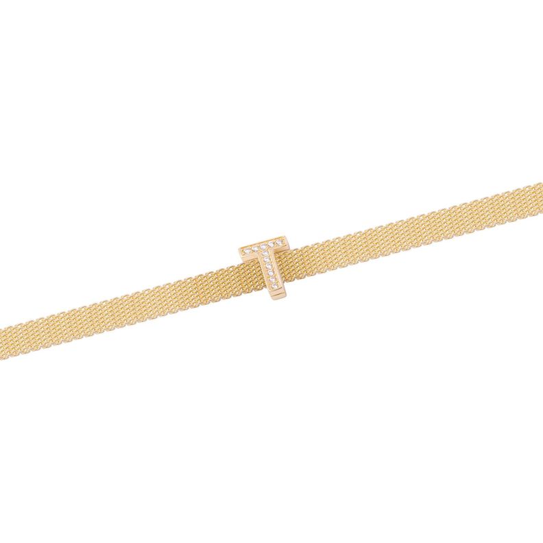 Dije de Plata broche Letra T con Circonita Revestido en Oro 18kt-2
