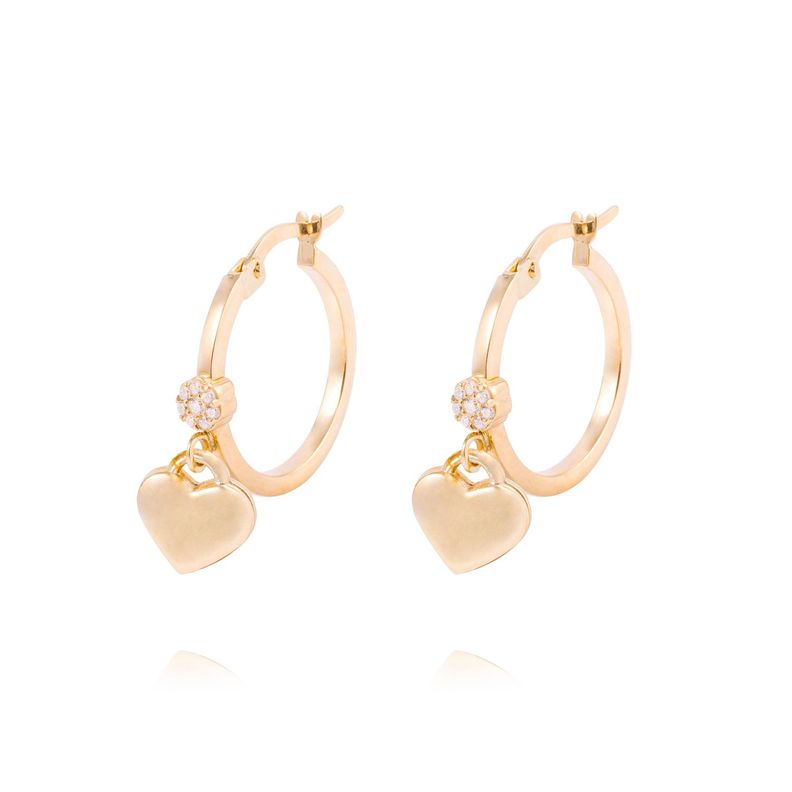 Aros Oro Amarillo 18kt Corazones Colgantes-0