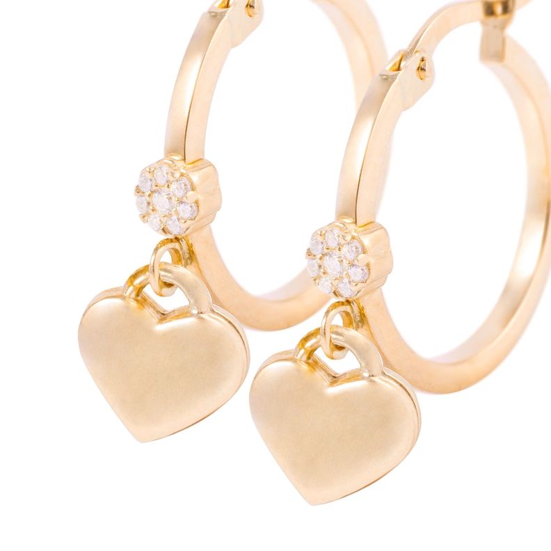 Aros Oro Amarillo 18kt Corazones Colgantes-1