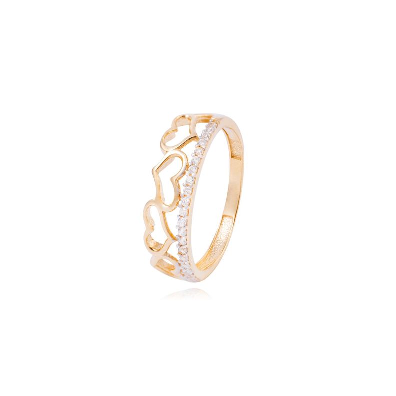Anillo de Oro Amarillo 18kt Corona de Corazones Circonitas-0
