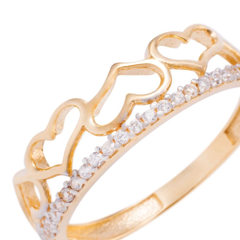 Anillo de Oro Amarillo 18kt Corona de Corazones Circonitas-1
